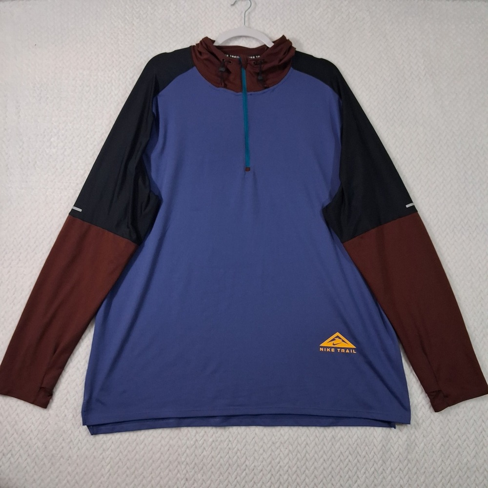 Nike Trail Dri-FIT Trail Element Half Zip Hoodie Mens XXL Blue Burgundy